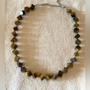 Natural Semiprecious Stone Necklace Tigers Eye Square cut Stones